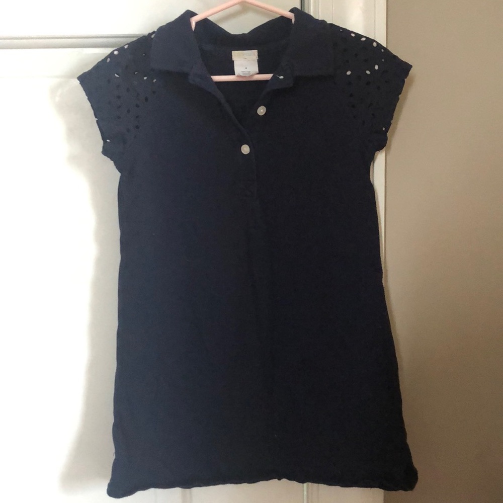 Crewcuts 4 navy polo dress with eyelet sleeves